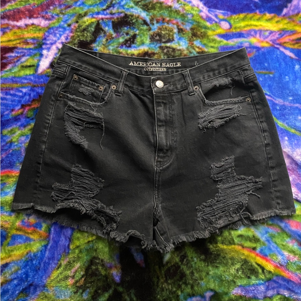 American Eagle Outfitters Black Distressed Mom jean style Shorts
